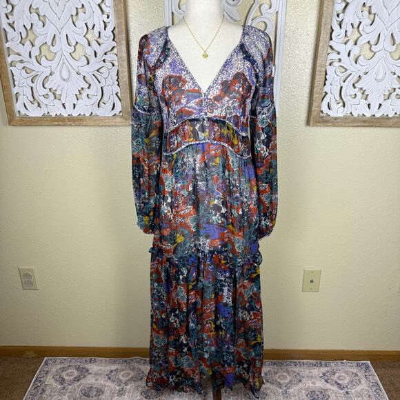 Maeve | Anthropologie Annabella Maxi Dress Boho Tiered Ruffled V-Neck Size 4 - Picture 3 of 11